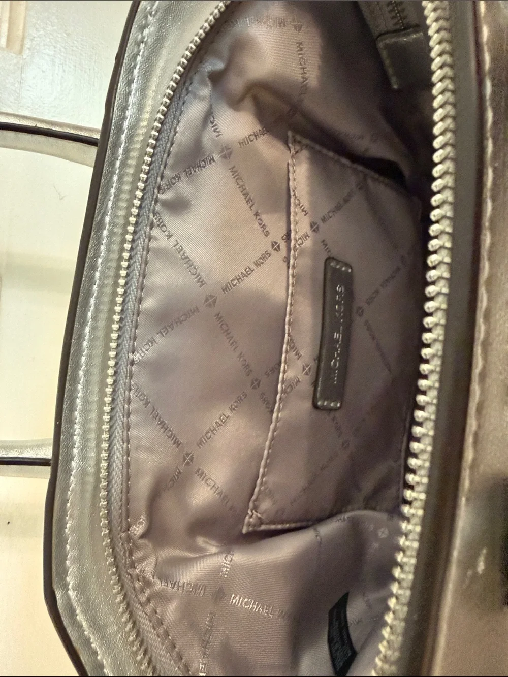 Michael Kors Metallic Silver Leather Satchel with Top Handles